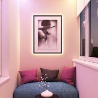 Pink walls of the balcony in the apartment of the girl