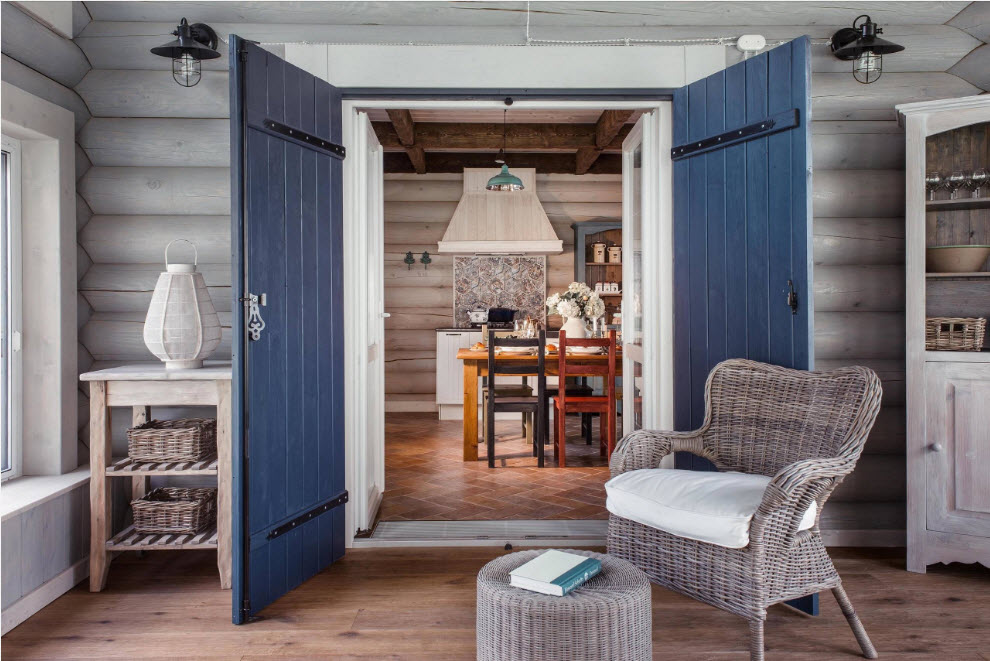 Wooden doors in a house made of logs