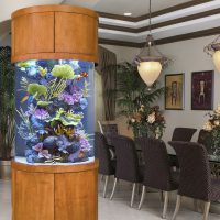 Design of a dining room with a column aquarium