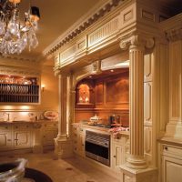 Antique columns in the interior of the kitchen