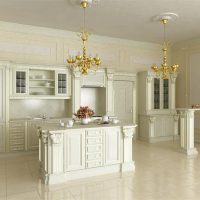 Chandeliers with gilding in a classic kitchen