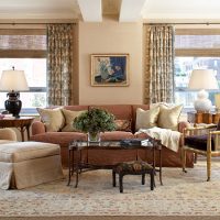 Colorful curtains on the windows of the living room of a private house