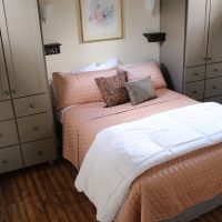 Pink textile in bedroom interior