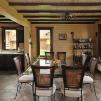 Modern interior of the kitchen-dining room in a private house