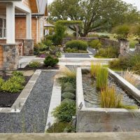 Pond with plants in the front garden of a country house