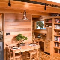 Wooden furniture in the interior of a small house