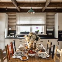 Modern furniture in the kitchen of a wooden house