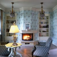 Living room with floral wallpaper in a private house