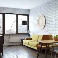 White brick wall in living room design