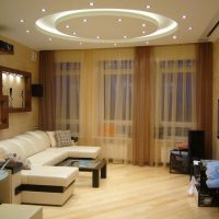 Circle with LED lights on the living room ceiling