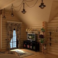 Beautiful pendant lights in a log house