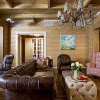 Brown sofa with leather upholstery