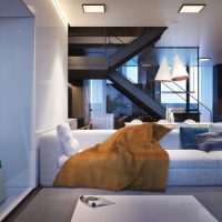 Iron staircase in the interior of the living room of a private house