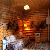 Birch brooms on the walls of the dressing room