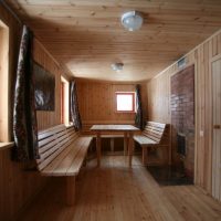 Benches made of wood in an elongated dressing room