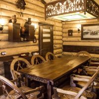 Carved wooden furniture in the waiting room