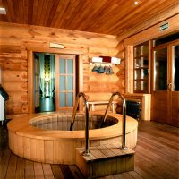 Wooden font in a private bath