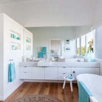 private house bathroom with garden windows