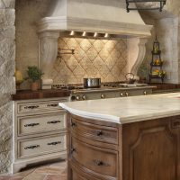 stone cladding in the interior of the kitchen