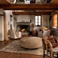 Living room of a rural house with a fireplace