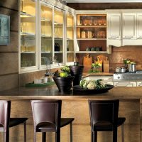 Illumination of kitchen cabinets with glass doors