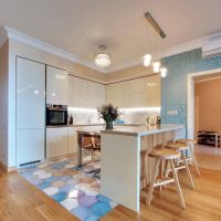 Brown laminate on the kitchen-living room floor