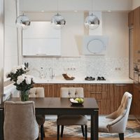 Brown furniture in a panel house kitchen