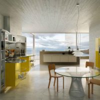 Yellow color in the interior of a modern kitchen