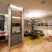 Mirror on the partition between the kitchen and the living room