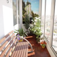 Bench for relaxing on a glazed balcony