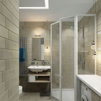 Interior of a small bathroom with shower