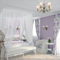 Violet color in bedroom interior