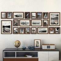 Collection of photos on the living room wall