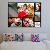 Panel s fotografijama djece u boji na zidu u dnevnoj sobi
