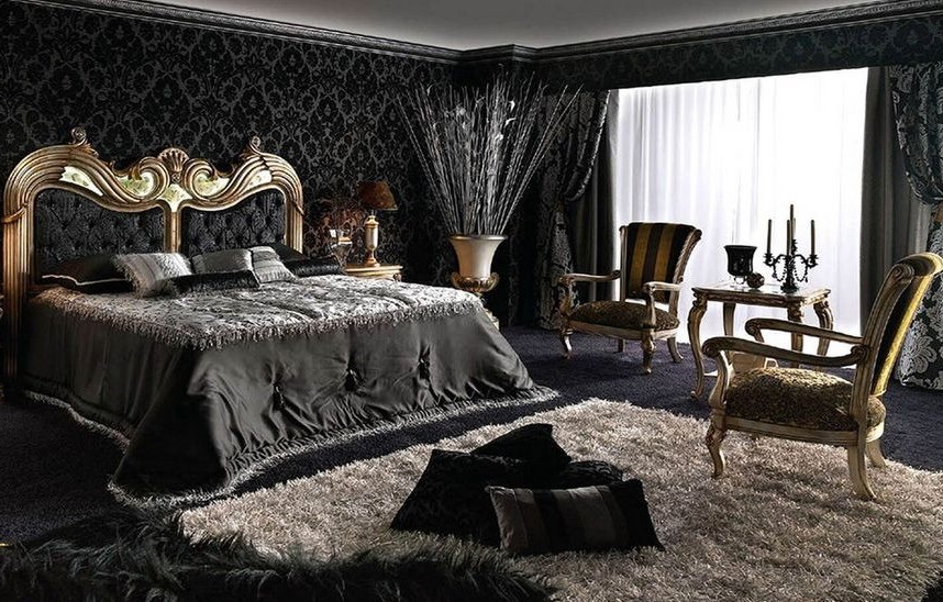 Lagani tepih u spavaćoj sobi u gotičkom stilu