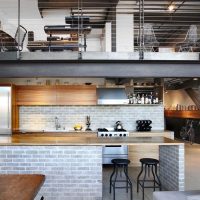 The design of the kitchen area in the studio apartment