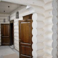 Pintu coklat di latar belakang kayu putih