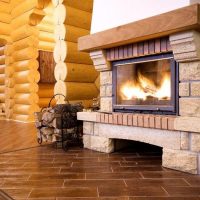 Ceramic tiles on the floor in front of the fireplace