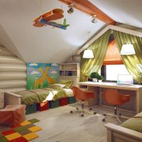 Design of a room for two children in the attic of a private house