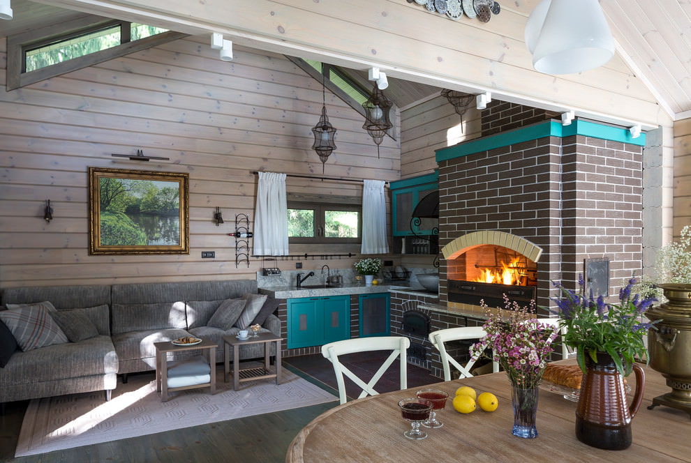 Fireplace in the interior of a country house