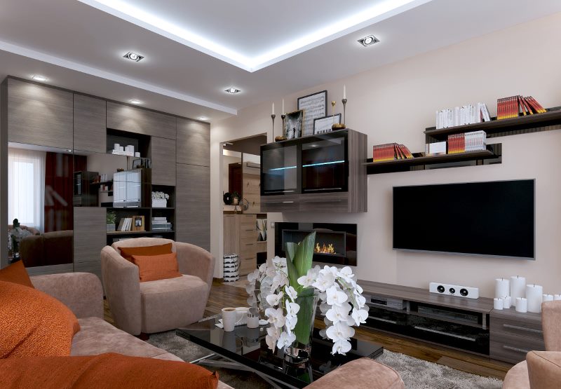 Cabinet furniture in the living room of an improved apartment