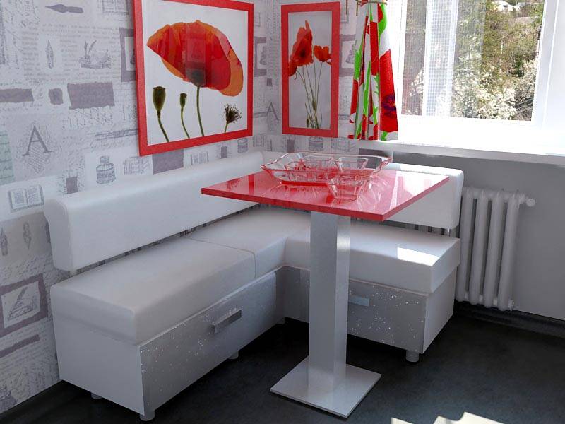 Kitchen table with red countertops