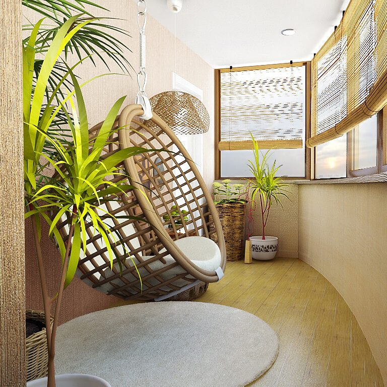 Hanging chair on a modern balcony