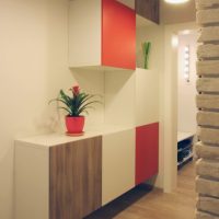 Cabinets with multi-colored doors in the interior of the corridor