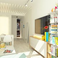 Bookcase made of metal in the interior of the living room