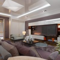 Stretch ceiling in the living room of a city apartment