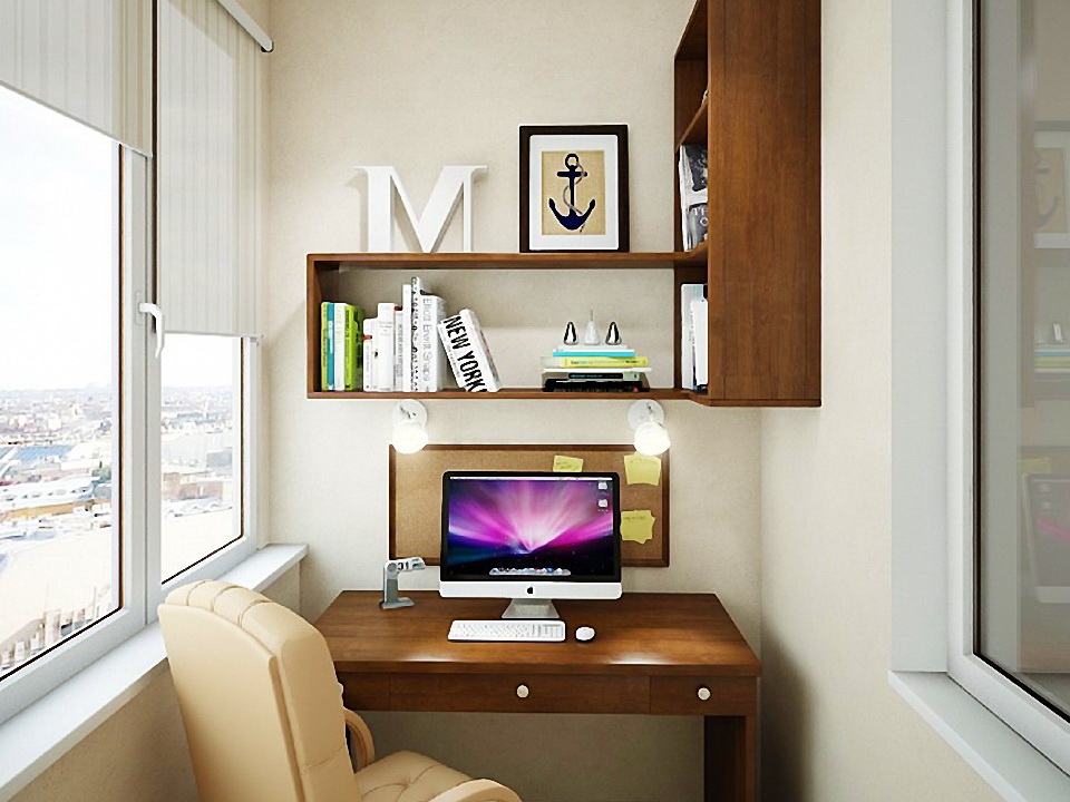 The design of the workplace on the balcony of a multi-storey building