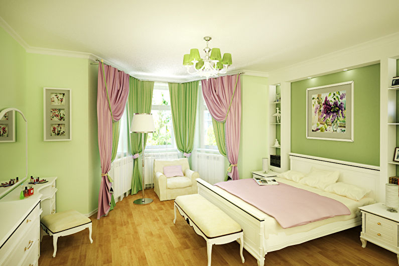 Zelene zavjese u klasičnoj spavaćoj sobi