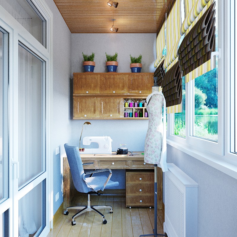 Organization of a seamstress workshop on a balcony or loggia