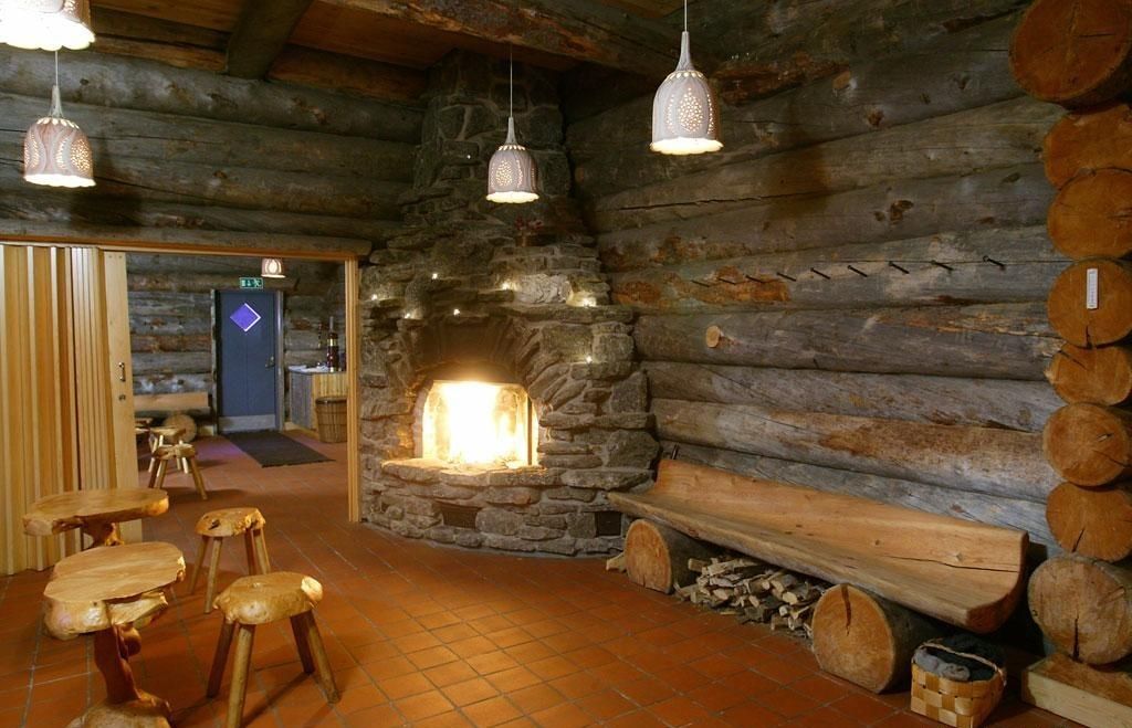 Gray surfaces of logs in a spacious dressing room